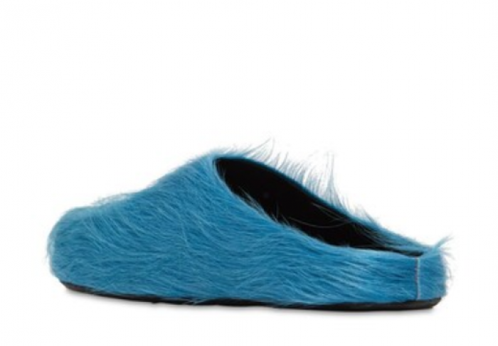 Ma*n1 textured calf hair clog slippers-white mr1